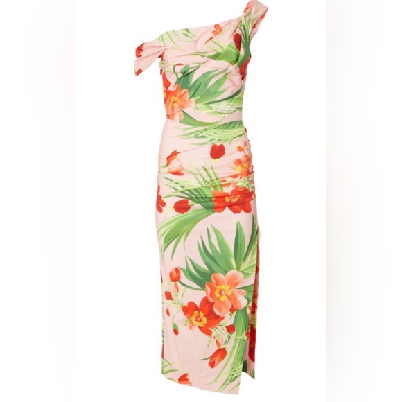 NWT $1890 Carolina Herrera Floral One-Shoulder Ruched Stretch Cotton Dress - 0! - Picture 6 of 6